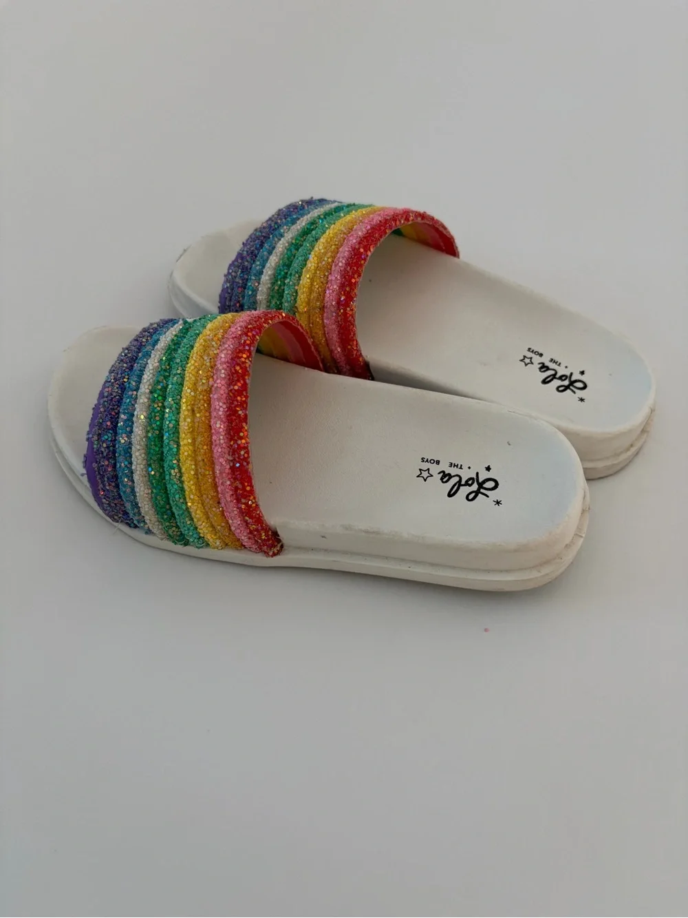 Lola And The Boys Rainbow Glitter Slides Girls Size 31 (13.5 US) Summer Shoes
